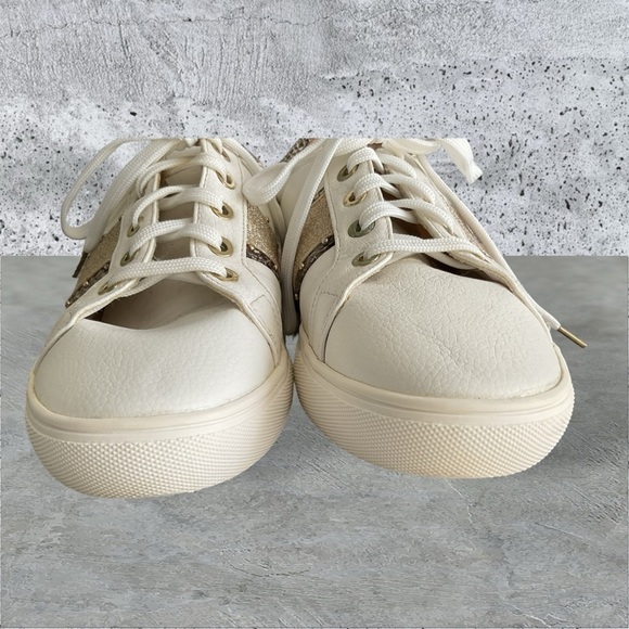 H&M White Gold Women Snakeskin Low Top Drawstring Sneaker Leather SZ 8.5 - Picture 4 of 10